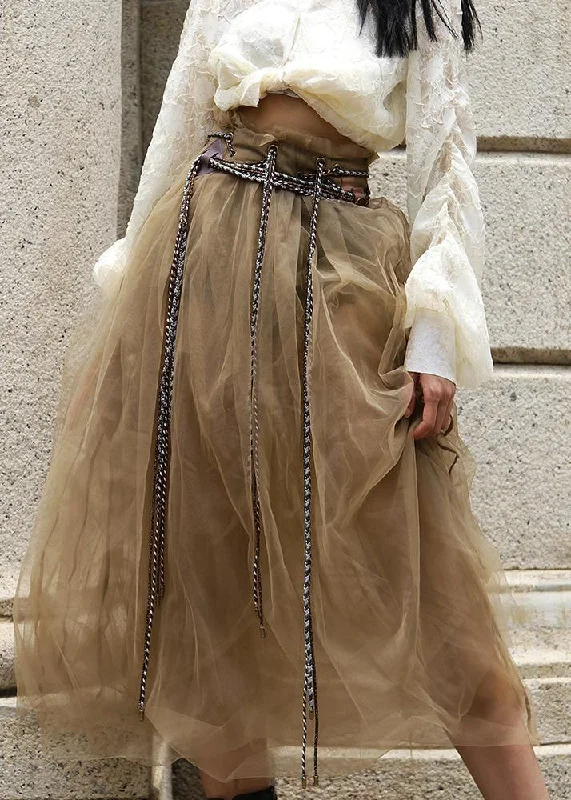 Comfy Khaki tie waist Patchwork Skirt Summer relaxed fit skirt