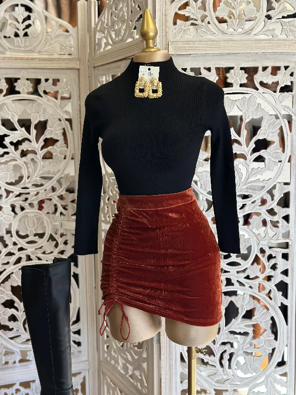 Copper Velvet Ruched Mini Skirt floral skirt print