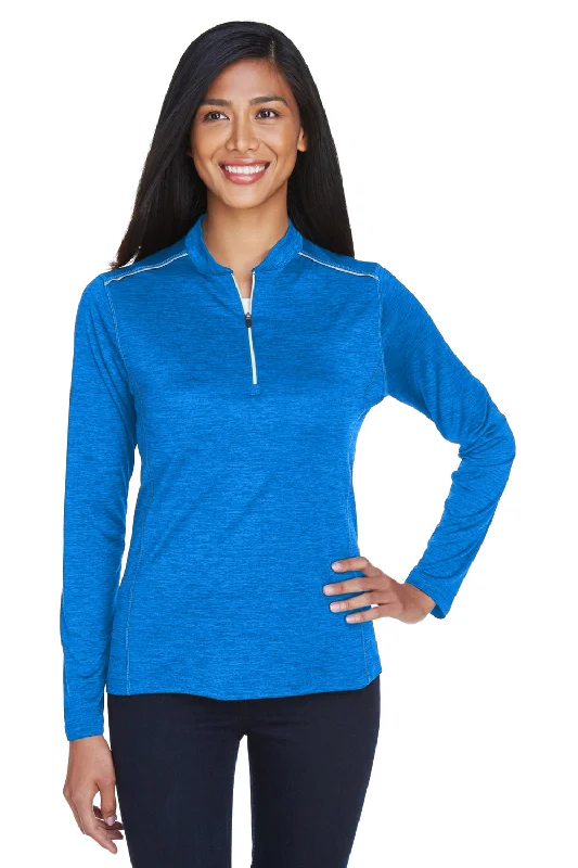 Core 365 Womens Kinetic Performance Moisture Wicking 1/4 Zip Sweatshirt - True Royal Blue/Carbon Grey Hoodie with Pattern Geometric Abstract