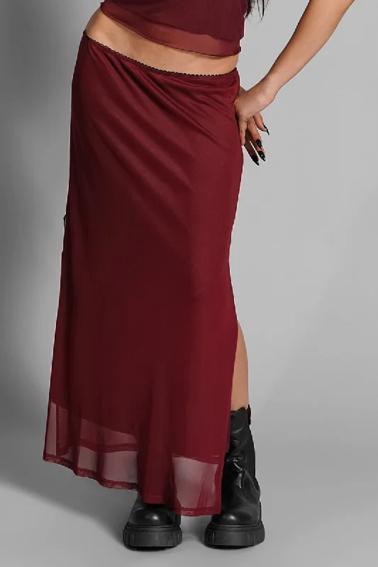 Crimson Veil Mesh Skirt button skirt front