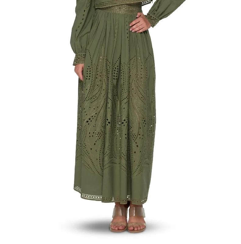 Cut-out Detail Poplin Midi Skirt casual skirt length