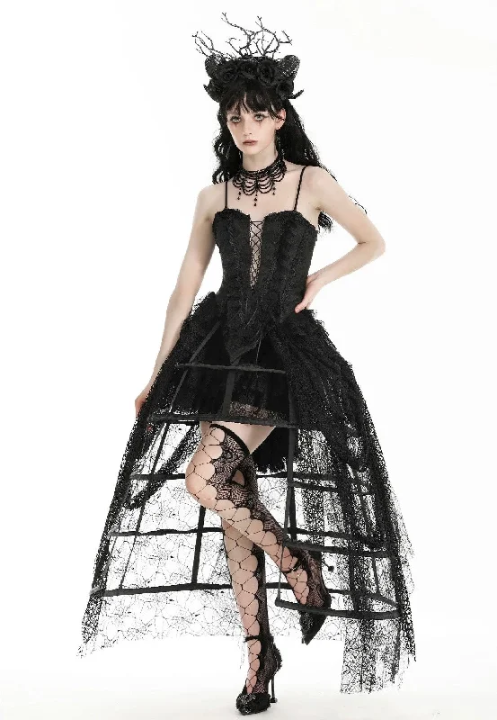 Dark in Love - Rococo Style Spiderweb Tattered Birdcage Petticoat Long - Skirt button skirt front