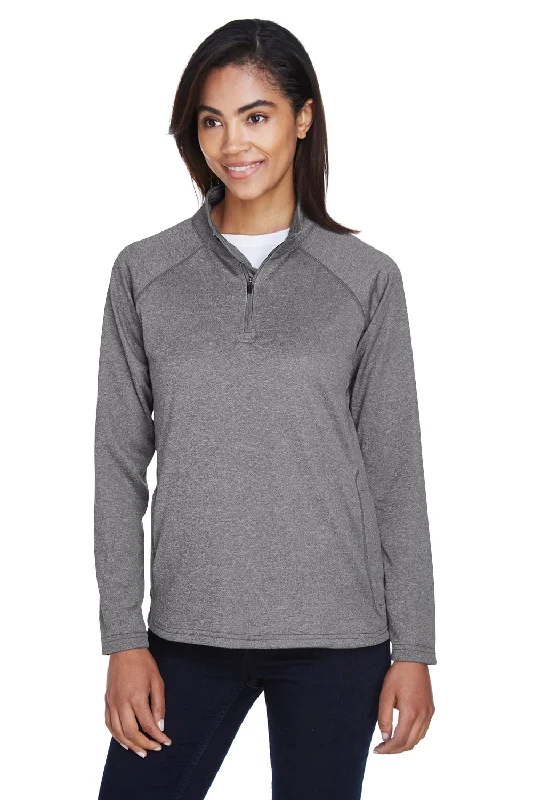 Devon & Jones Womens Compass Stretch Tech Moisture Wicking 1/4 Zip Sweatshirt w/ Pockets - Heather Dark Grey Hoodie Sweatshirt Pullover