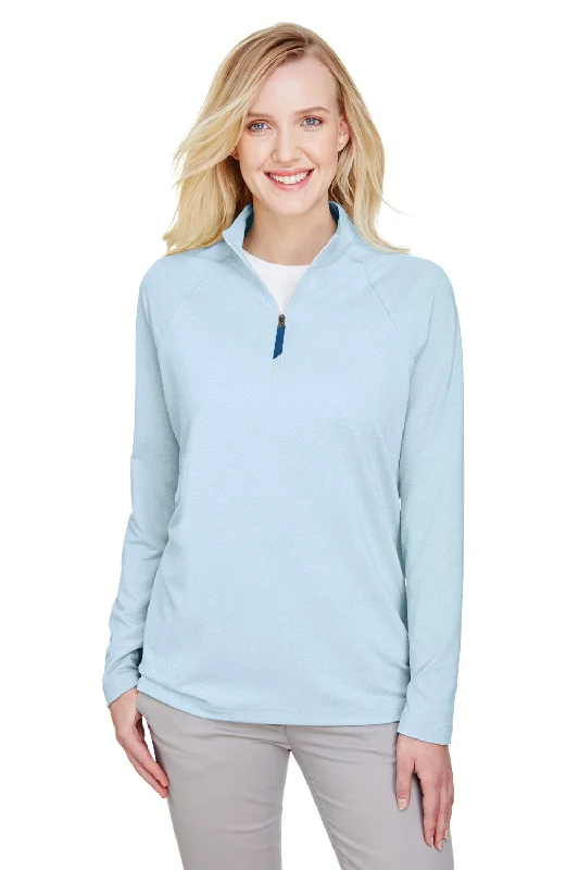 Devon & Jones Womens CrownLux Clubhouse Performance Moisture Wicking 1/4 Zip Sweatshirt - Ocean Blue Hoodie with Batwing Sleeves Loose Dramatic