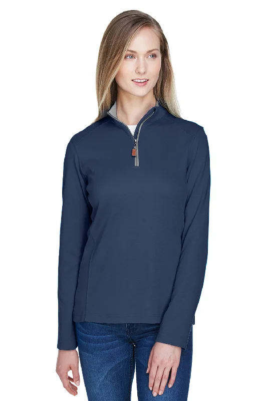 Devon & Jones Womens DryTec20 Performance Moisture Wicking 1/4 Zip Sweatshirt - Navy Blue Hoodie with Elastic Cuffs Stretchable Comfortable