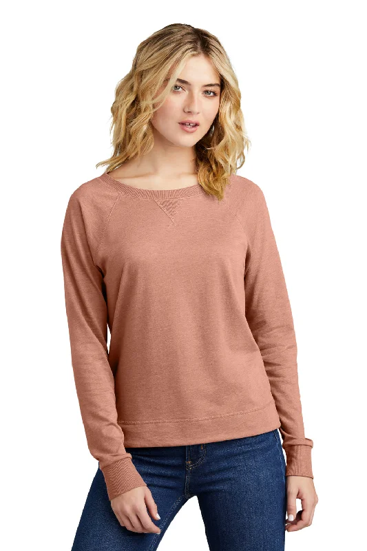 District Womens French Terry Crewneck Sweatshirt - Heather Nostalgia Rose Hoodie with Elastic Cuffs Stretchable Comfortable