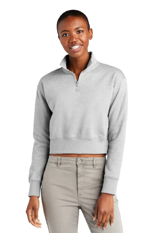 District Womens V.I.T. Fleece 1/4 Zip Sweatshirt - Heather Light Grey Hoodie with Hem Applique Textured Unique