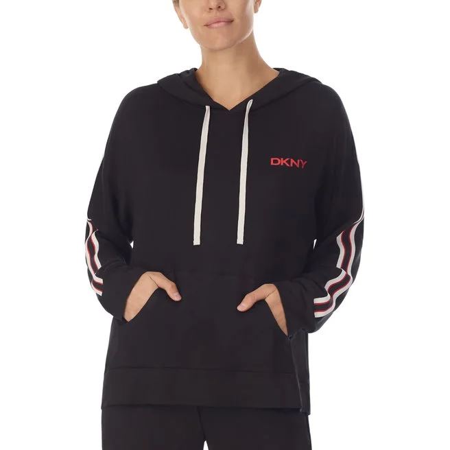 DKNY 3 Day Weekend L/S Lounge Hoodie Hoodie with Hem Raw Edge Edgy Unfinished