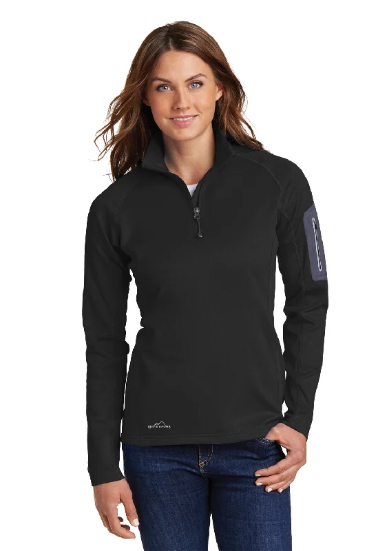 Eddie Bauer Womens Performance Fleece 1/4 Zip Sweatshirt w/ Pocket - Black Hoodie with Rolled Sleeves Casual Relaxed