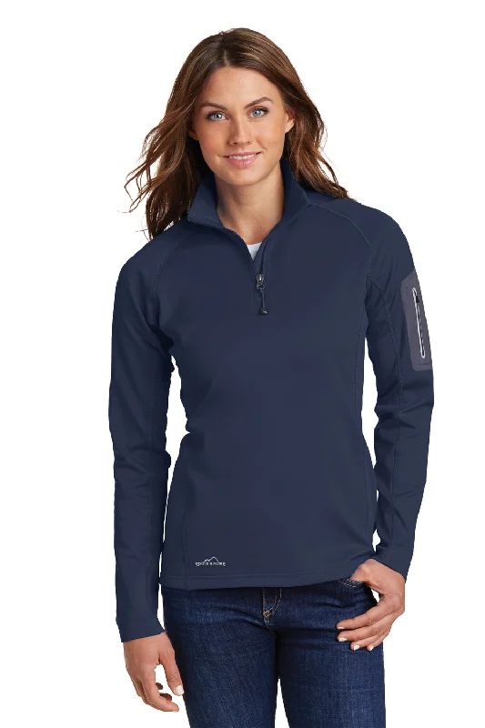 Eddie Bauer Womens Performance Fleece 1/4 Zip Sweatshirt w/ Pocket - River Navy Blue Hoodie with Frayed Bohemian Relaxed