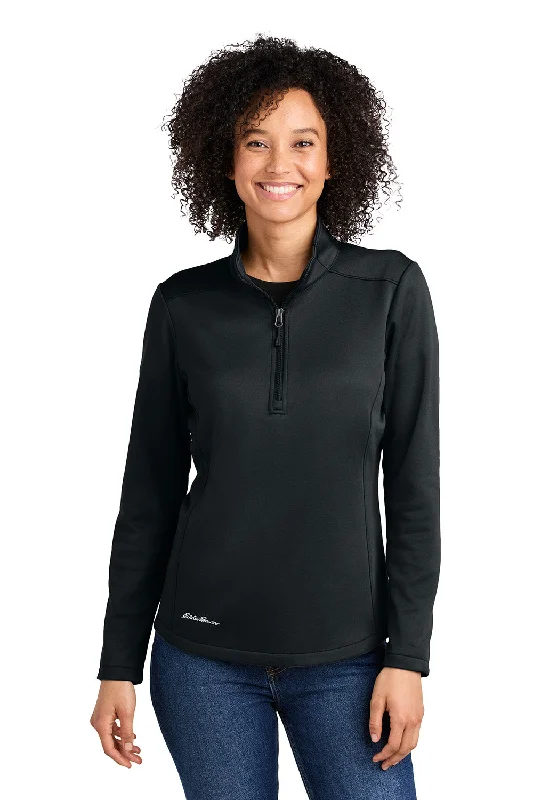 Eddie Bauer Womens Smooth Fleece 1/4 Zip Sweatshirt - Black - New Hoodie with Rolled Sleeves Casual Relaxed