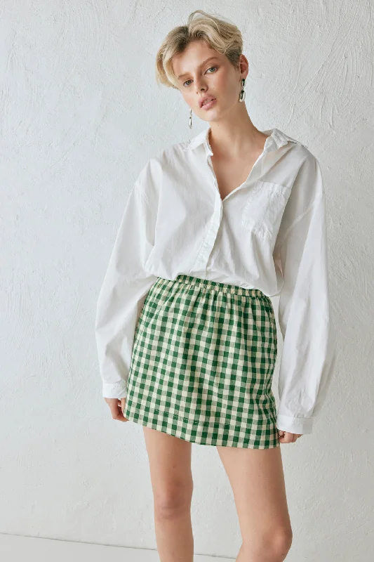 Elka Mini Skirt Green Check leather skirt refined