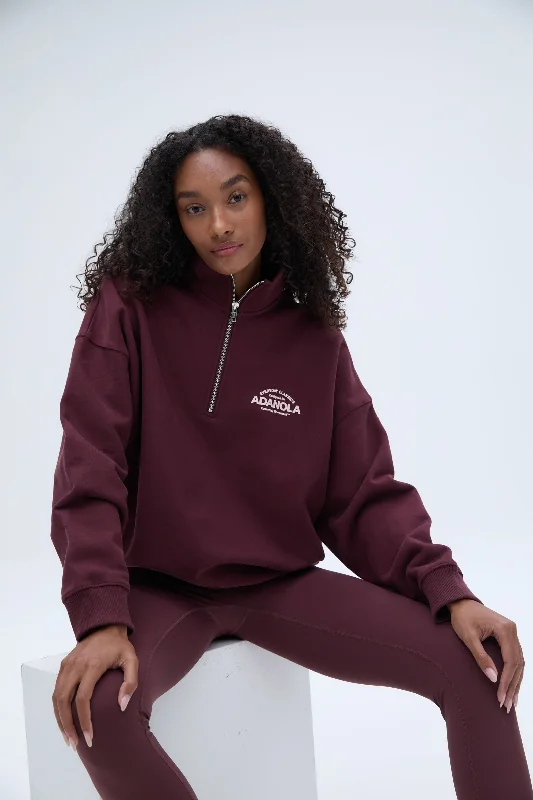Everyday Classics Oversized Funnel Neck Zip Sweatshirt - Burgundy Hoodie Crop Top Short Trendy Everyday Classics Oversized Funnel Neck Zip Sweatshirt - Burgundy Hoodie Crop Top Short Trendy