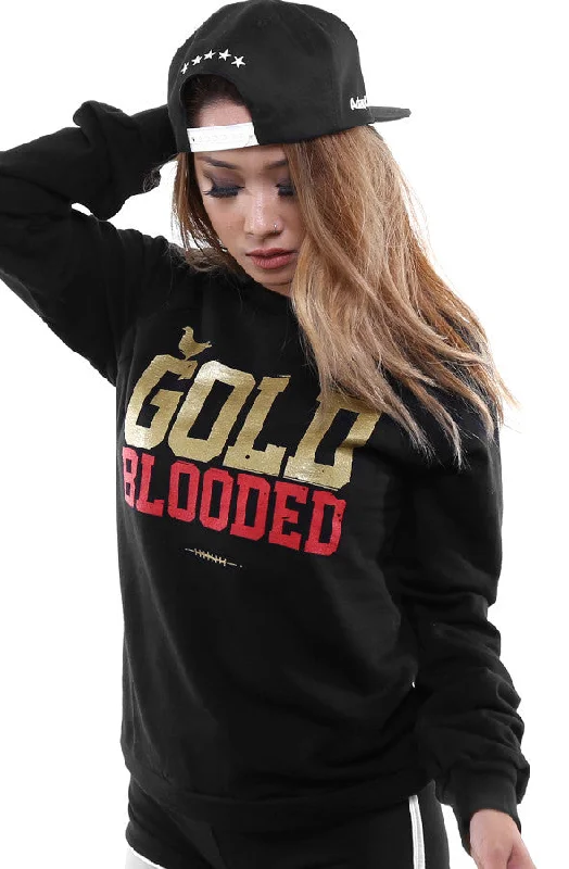 Gold Blooded (Women's Black/Red Crewneck Sweatshirt) Hoodie with Ribbed Cuffs Snug Fit Comfort