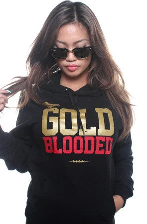 Gold Blooded (Women's Black/Red Hoody) Hoodie with Side Slits Relaxed Casual