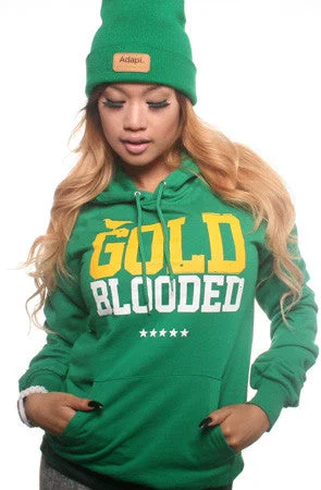 Gold Blooded (Women's Kelly Green Hoody) Hoodie with V-Neck Classic Versatile