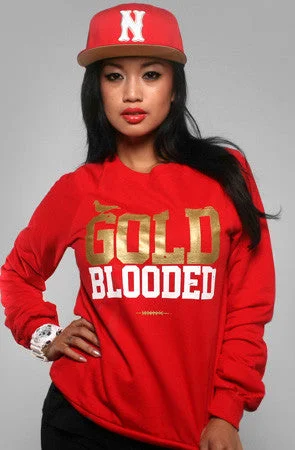 Gold Blooded (Women's Red Crewneck Sweatshirt) Hoodie Jacket Zipper Layering