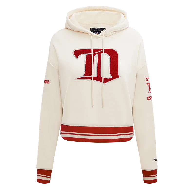 NHL DETROIT RED WINGS RETRO CLASSIC WOMEN'S RIB CROPPED PO HOODIE (EGGSHELL/ RED) Hoodie with Relaxed Fit Easy Casual