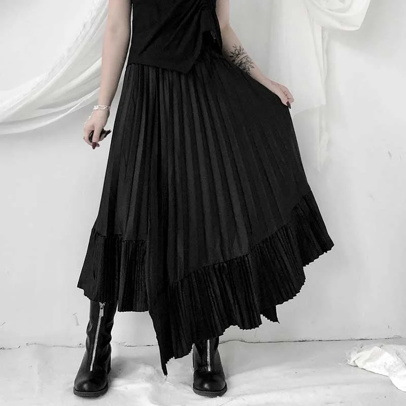 High Waist Casual Pleated Irregular Skirt leather skirt sleek