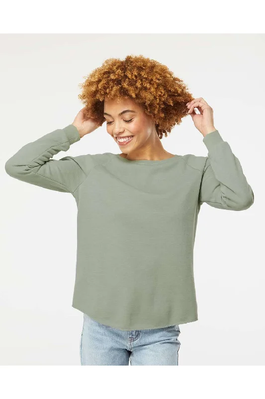 Independent Trading Co. Womens California Wave Wash Crewneck Sweatshirt - Sage Green Hoodie with Oversized Fit Loose Comfortable