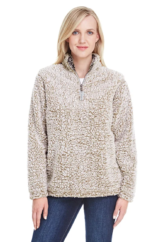 J America Womens Epic Sherpa Fleece 1/4 Zip Sweatshirt - Heather Oatmeal Hoodie with Fur Luxurious Winter