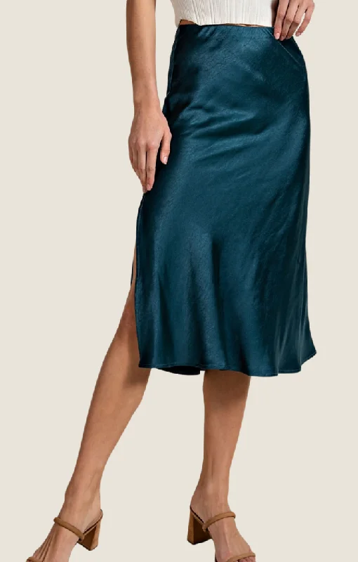 Jalen Teal Satin Skirt pleated skirt texture