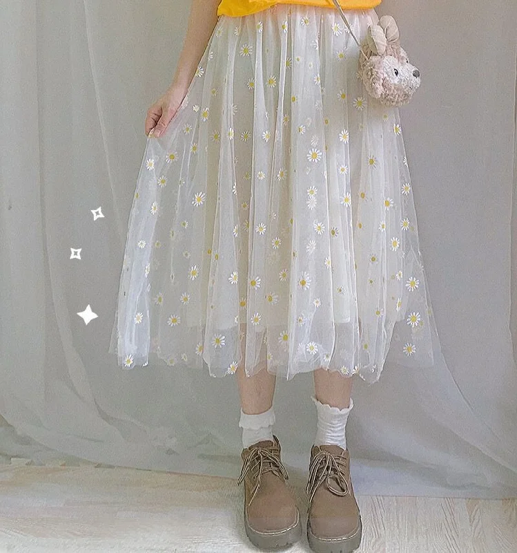 JAPANESE SWEET DAISY HIGH WAIST MESH SKIRT BY77766 velvet skirt luxury