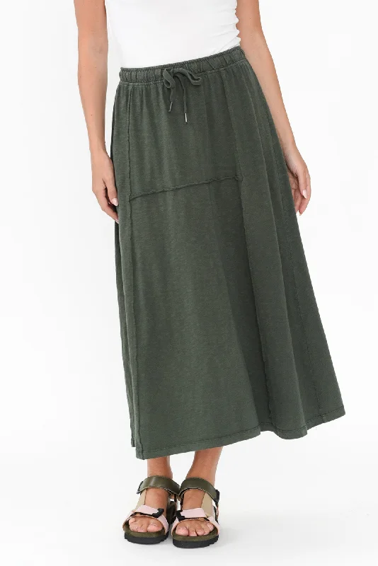 Jayne Khaki Cotton Drawstring Skirt cotton skirt soft