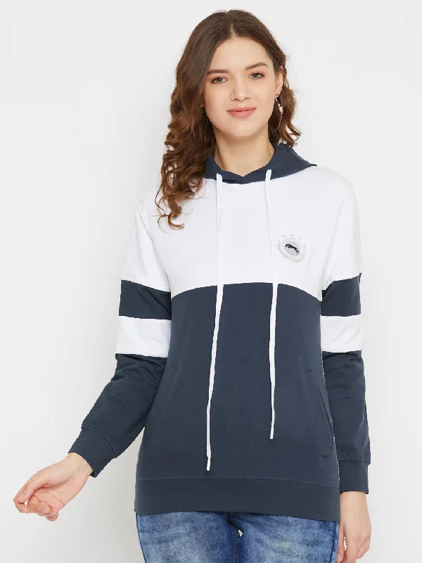 JUMP USA Women Navy Blue Cotton Hooded Sweatshirt Hoodie with Lining Warm Insulated