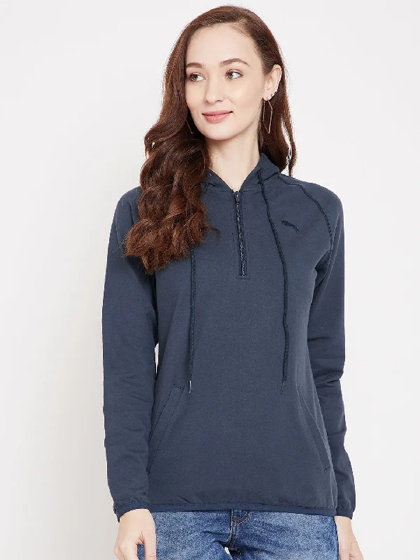 JUMP USA Women Navy Blue Hooded sweatshirt Hoodie with Illustration Artistic Creative JUMP USA Women Navy Blue Hooded sweatshirt Hoodie with Illustration Artistic Creative