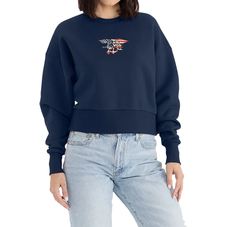 Ladies Midnight Navy Red/White/Blue Trident Flag Heavyweight Sweatshirt Hoodie with Earth Tones Natural Calm Ladies Midnight Navy Red/White/Blue Trident Flag Heavyweight Sweatshirt Hoodie with Earth Tones Natural Calm