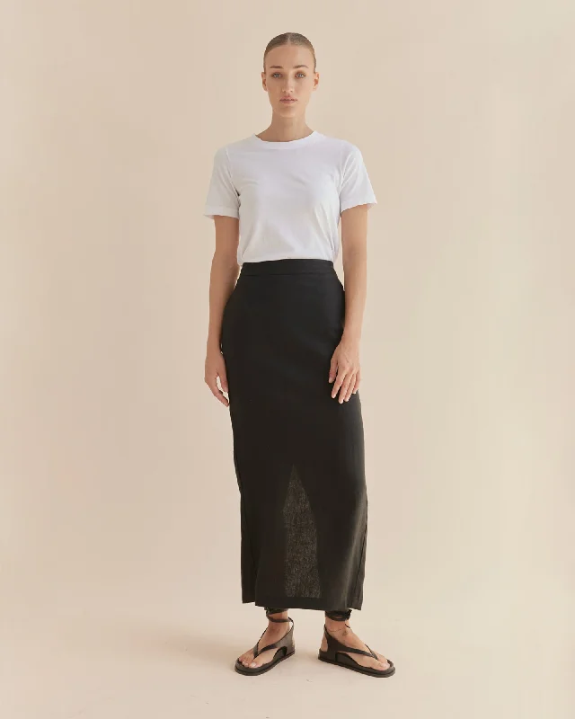 Mabel Linen Skirt - Black cashmere skirt plush