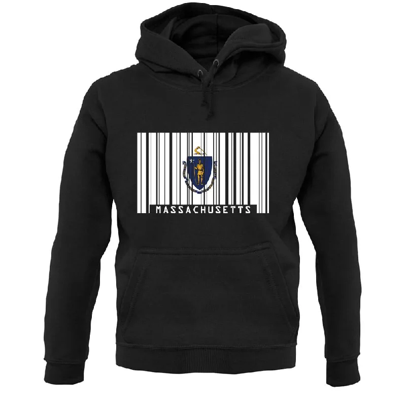 Massachusetts Barcode Style Flag Unisex Hoodie Hoodie with Neon Bright Vibrant