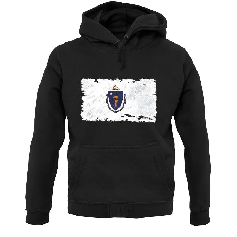 Massachusetts Grunge Style Flag Unisex Hoodie Hoodie with Side Slits Relaxed Casual