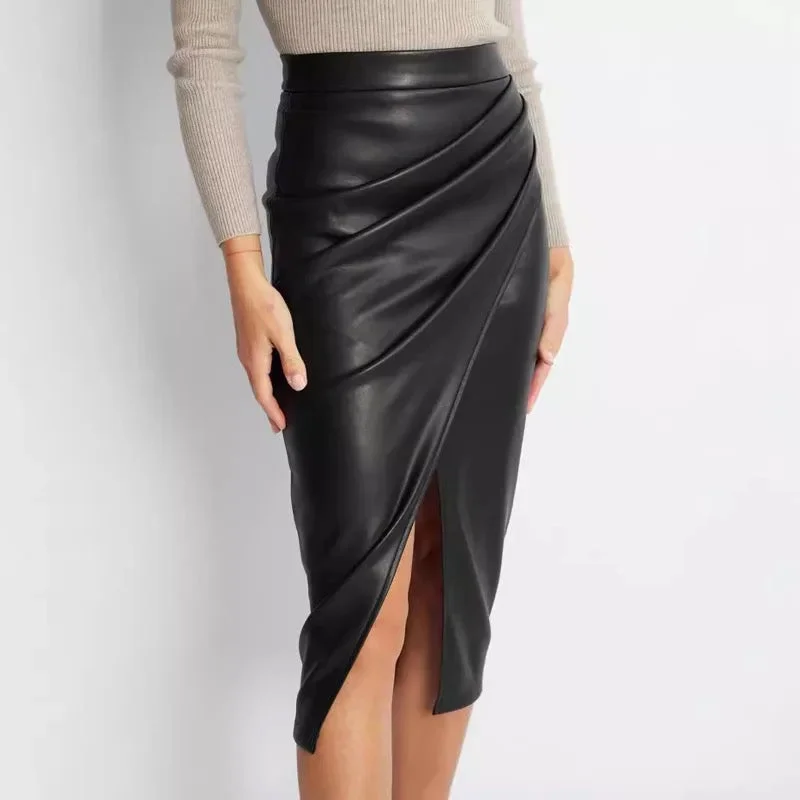 Meredith Statement Leather Midi Skirt velvet skirt plush