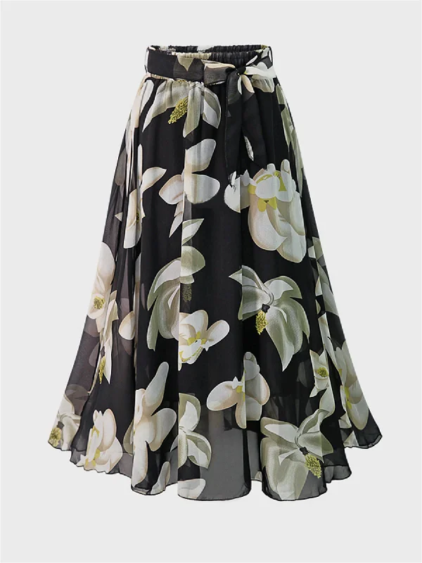 Midsize Floral Tie Ruffle Skirt maxi skirt elegant