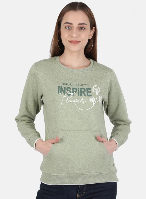 Women Green Printed Sweatshirt Hoodie with Longline Fit Extended Stylish