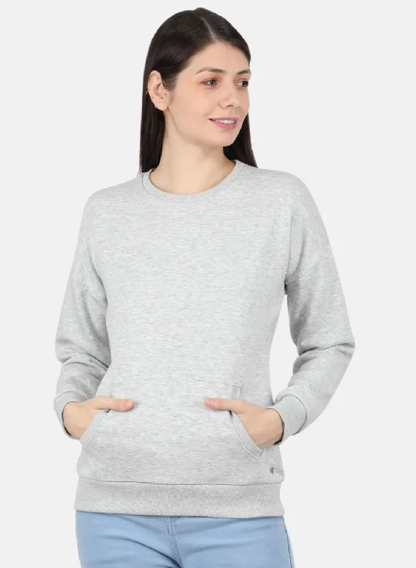 Women Grey Solid Sweatshirt Hoodie with Monochrome Minimalist Simple