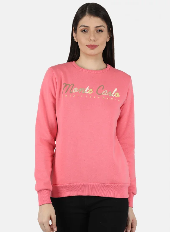 Women Pink Embroidered Sweatshirt Hoodie with Sequins Glamorous Eye-catching