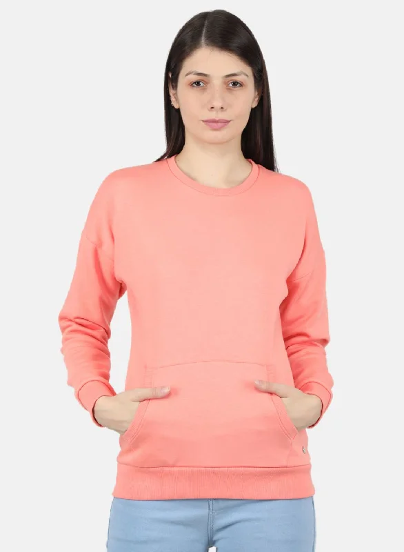 Women Pink Solid Sweatshirt Hoodie with Cuffed Sleeves Snug Secure