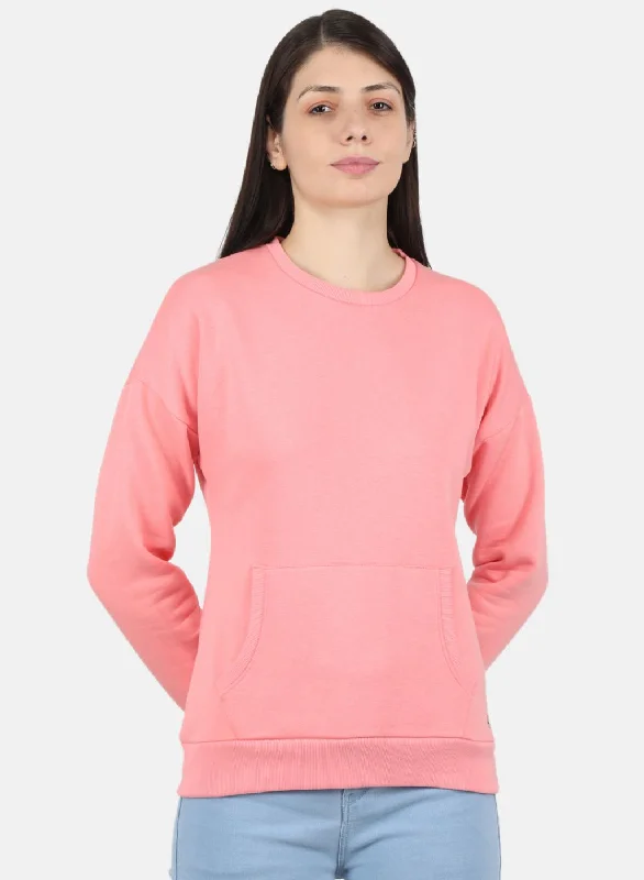 Women Pink Solid Sweatshirt Hoodie with Applique Textured Unique