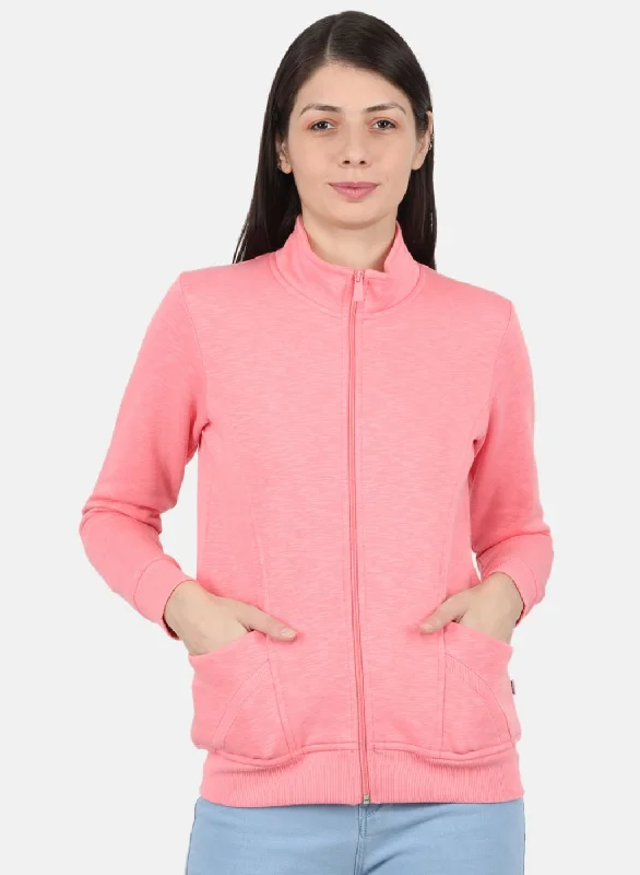 Women Pink Solid Sweatshirt Hoodie with Hem Drawcord Adjustable Customizable