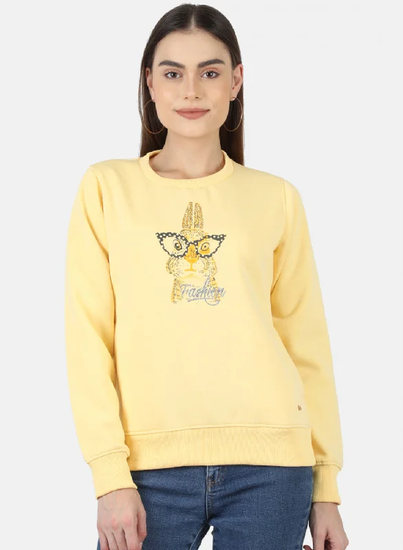 Women Yellow Printed Sweatshirt Hoodie with Hem Fringe Bohemian Relaxed