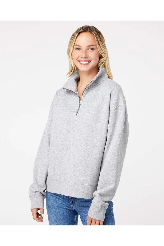 MV Sport Womens Sueded Fleece 1/4 Zip Sweatshirt - Heather Grey Hoodie with Pocket Utility Practical