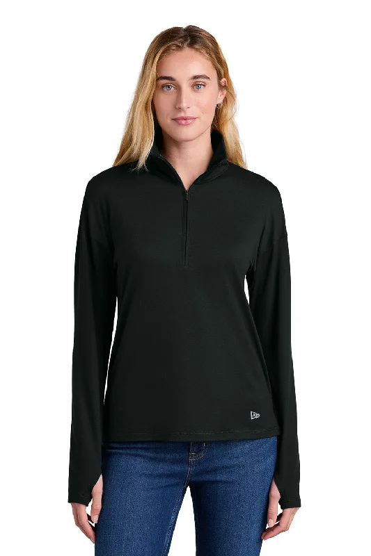 New Era Womens Power Moisture Wicking 1/4 Zip Sweatshirt - Black - New Hoodie with Button Classic Timeless