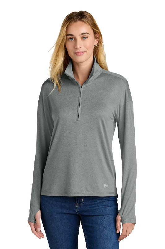 New Era Womens Power Moisture Wicking 1/4 Zip Sweatshirt - Heather Shadow Grey - New Graphic Hoodie Design Print