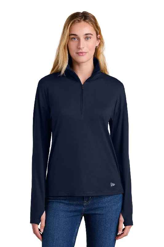 New Era Womens Power Moisture Wicking 1/4 Zip Sweatshirt - True Navy Blue - New Hoodie with Hem Elastic Stretchable Comfortable