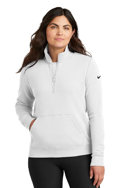 Nike Womens Club Fleece 1/4 Zip Sweatshirt w/ Pouch Pocket - White - New Graphic Hoodie Design Print