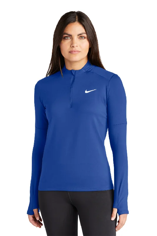 Nike Womens Element Dri-Fit Moisture Wicking 1/4 Zip Sweatshirt - Royal Blue Hoodie with Toggle Buttons Decorative Unique