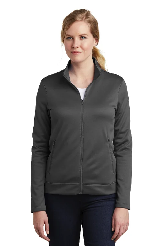 Nike Womens Therma-Fit Moisture Wicking Fleece Full Zip Sweatshirt w/ Pockets - Anthracite Grey Hoodie with Hem Fringe Bohemian Relaxed